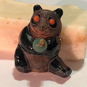 sterling silver Panda brooch / pendant with jade ball